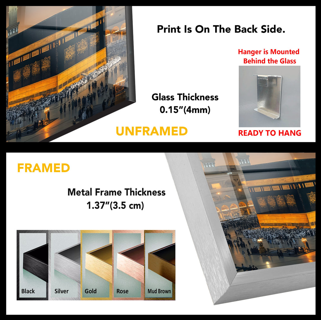 Sacred Night – Kaaba Under Crescent Moon Glass Wall Art