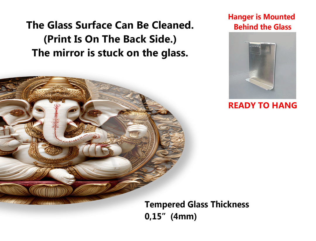 Divine Prosperity Trio – Lord Ganesha Round Glass Wall Art Set