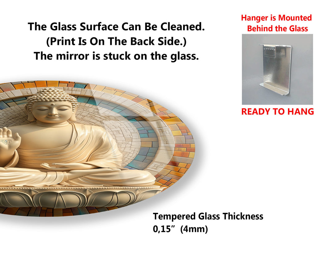Tranquil Enlightenment – Buddha Mosaic Round Glass Wall Art Set