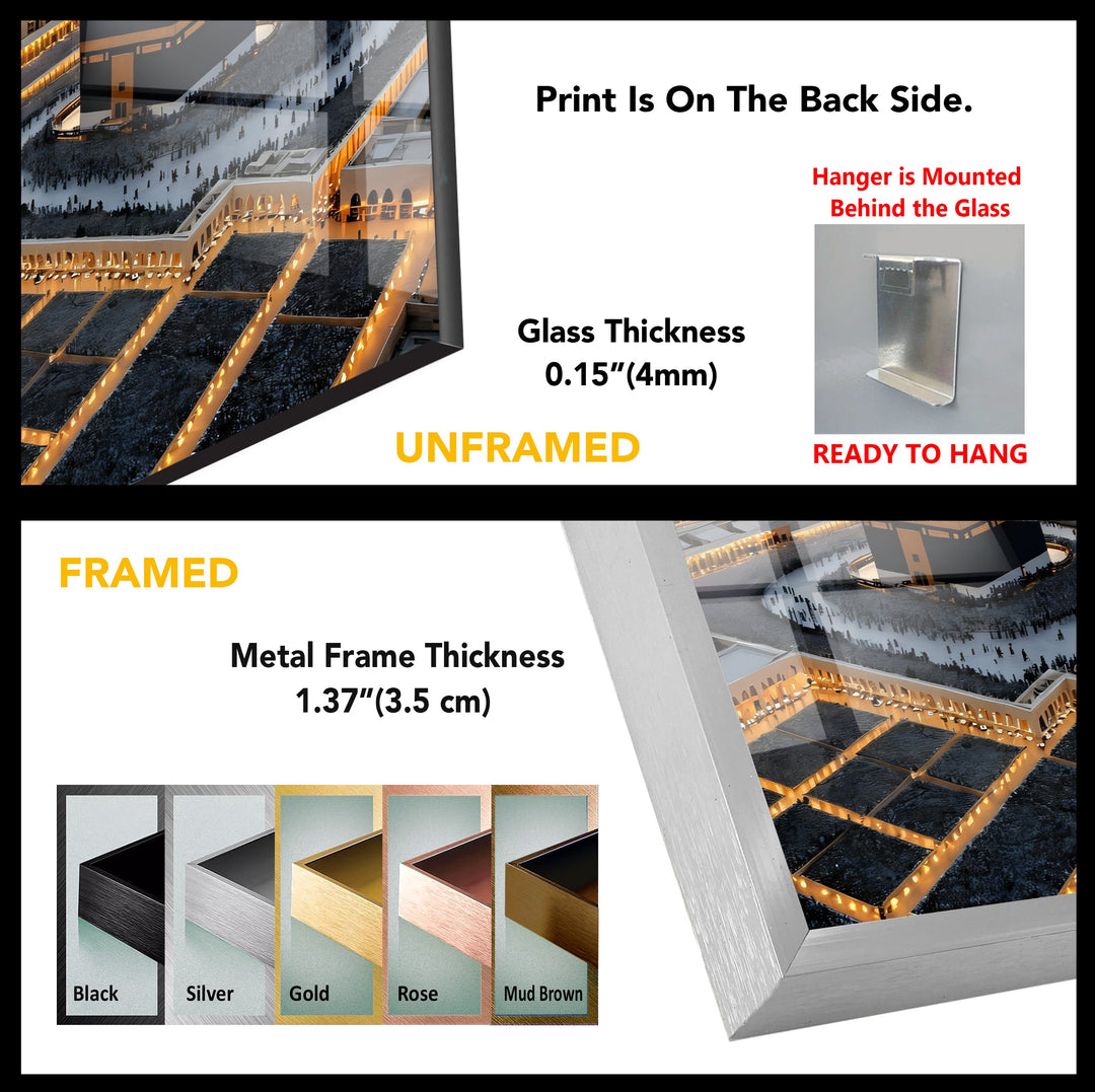 Eternal Glow – Aerial Kaaba at Dusk Glass Wall Art