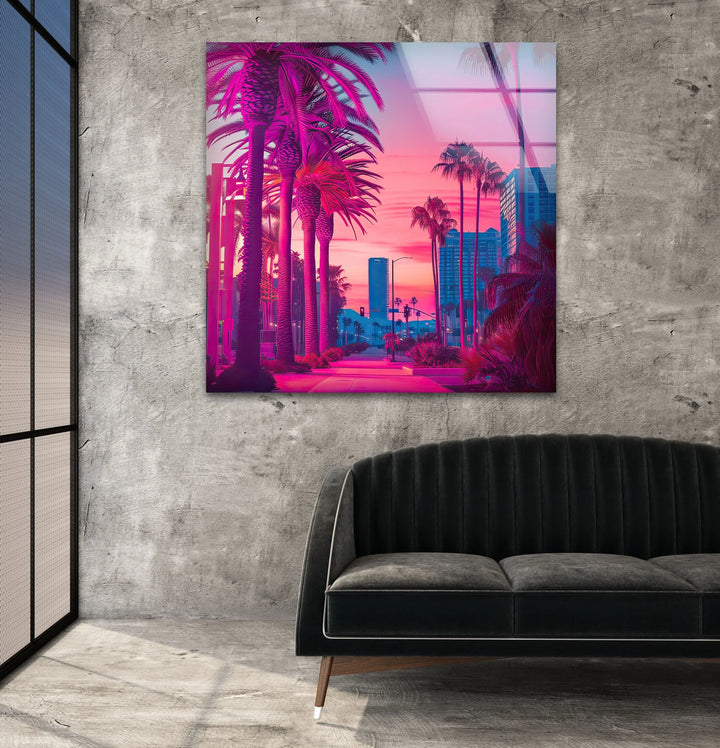 Pink Las Vegas City Landscape Glass Wall Art glass art painting, glass art for the Wall