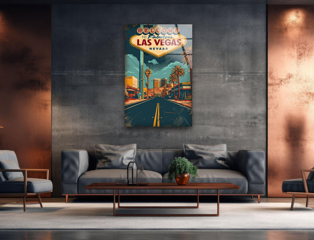 Las Vegas Poster Glass Wall Art print picture on glass, Tempered Glass Wall Art