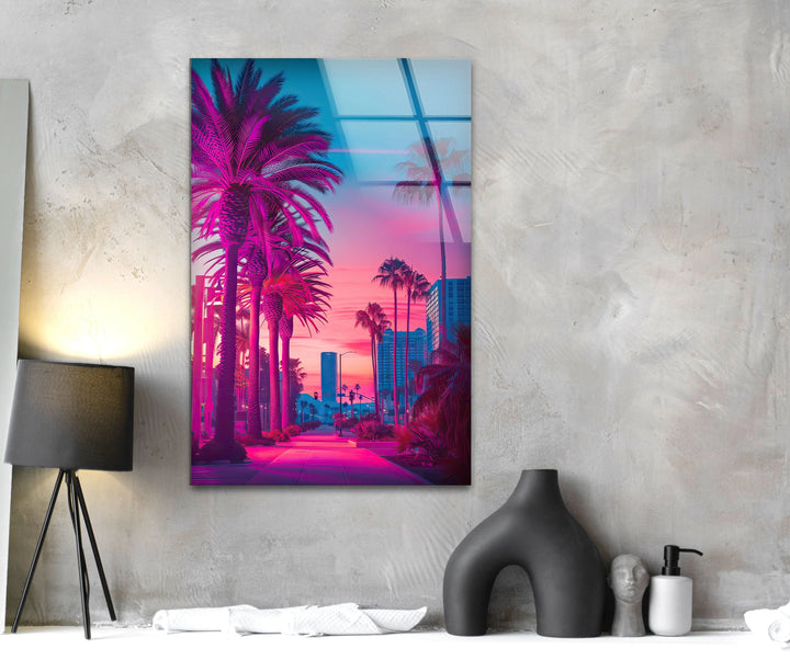 Pink Las Vegas City Landscape Glass Wall Art glass pictures for Wall, glass prints wall art