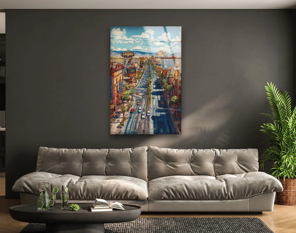 Las Vegas Paint Glass Wall Art print picture on glass, Tempered Glass Wall Art