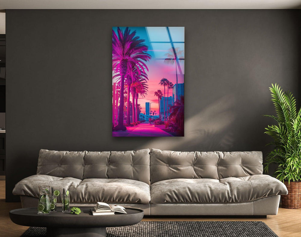 Pink Las Vegas City Landscape Glass Wall Art stained glass wall art, stained glass wall decor