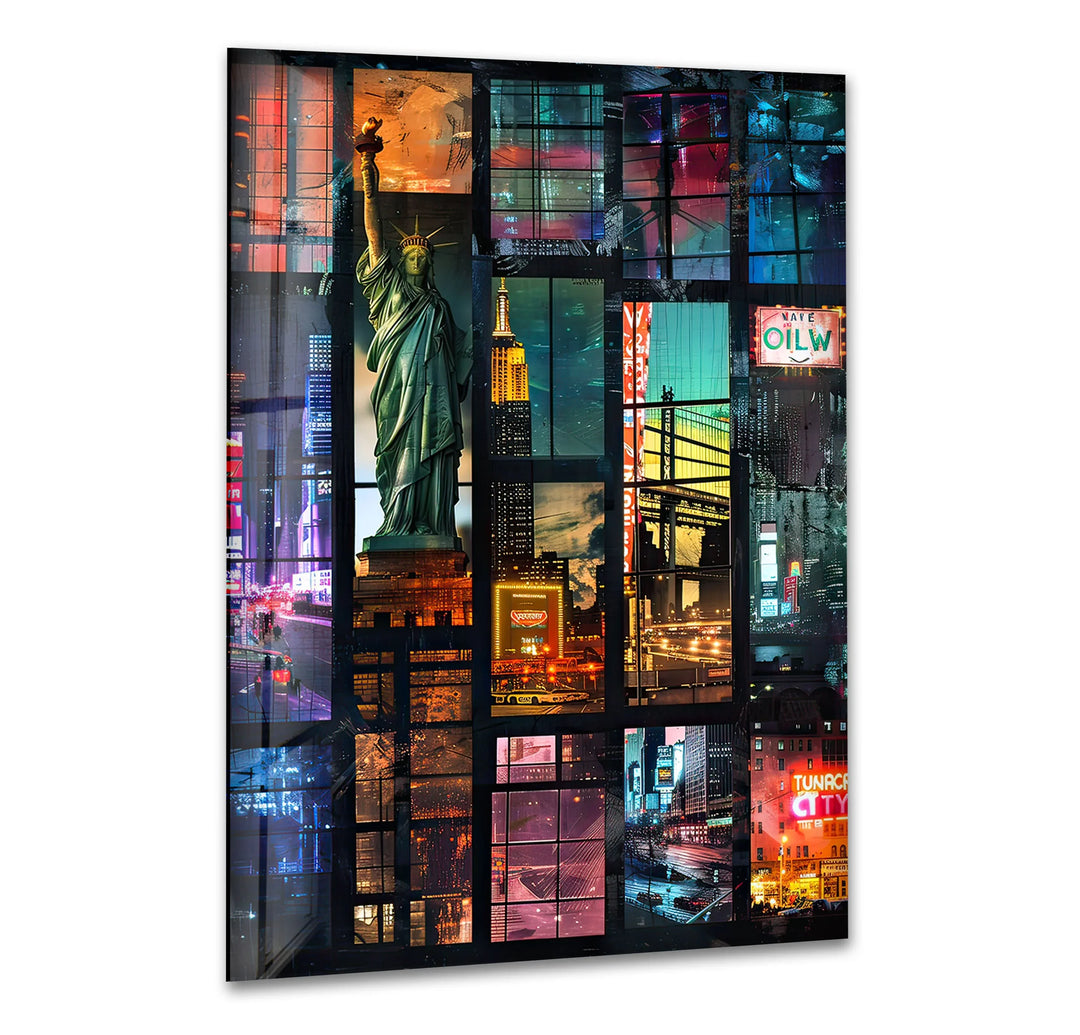 City Collage Glass Wall Art glass art painting, glass art for the Wall