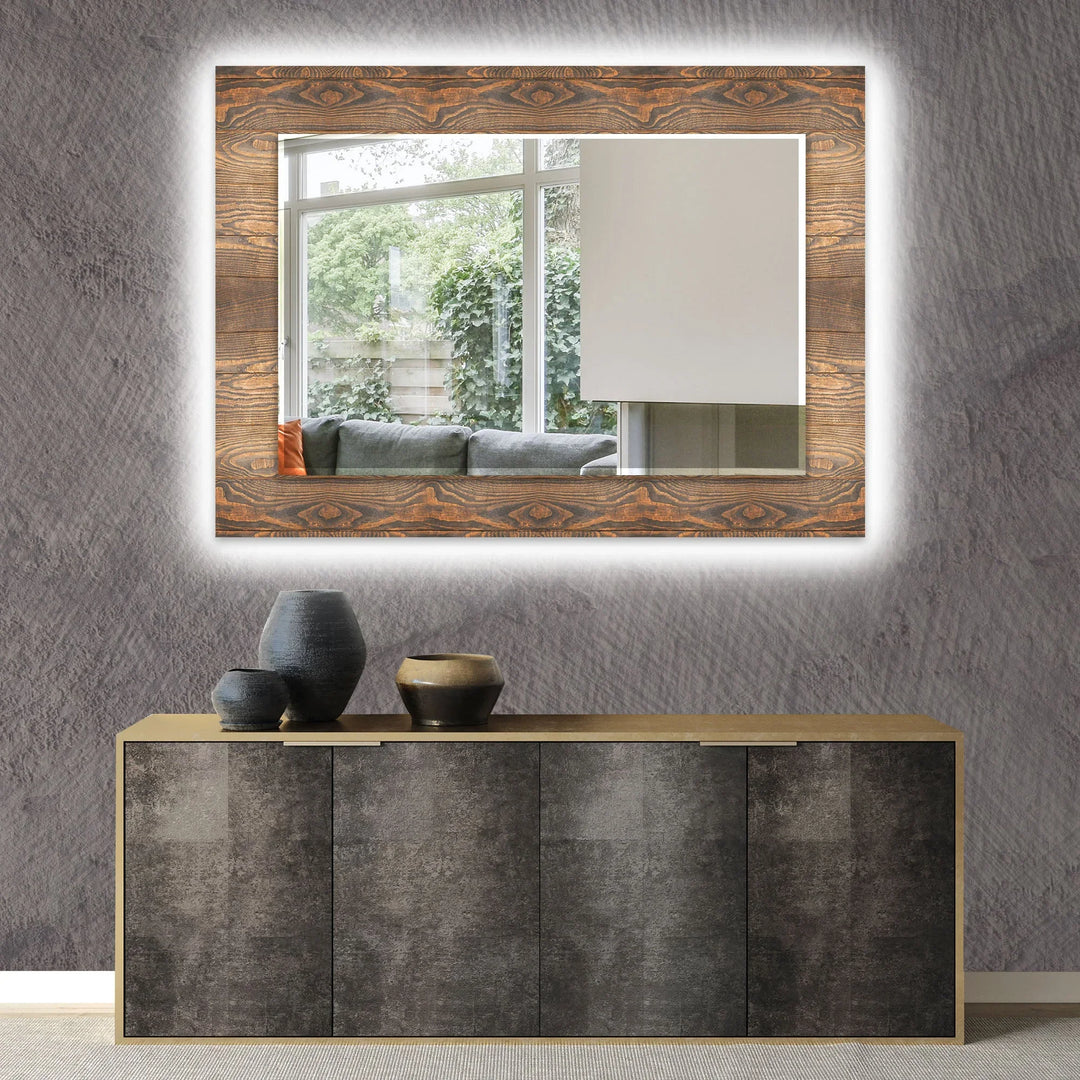 Dark Brown Wooden Design Wall Mirror big mirror for living room
