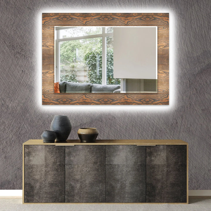 Dark Brown Wooden Design Wall Mirror big mirror for living room