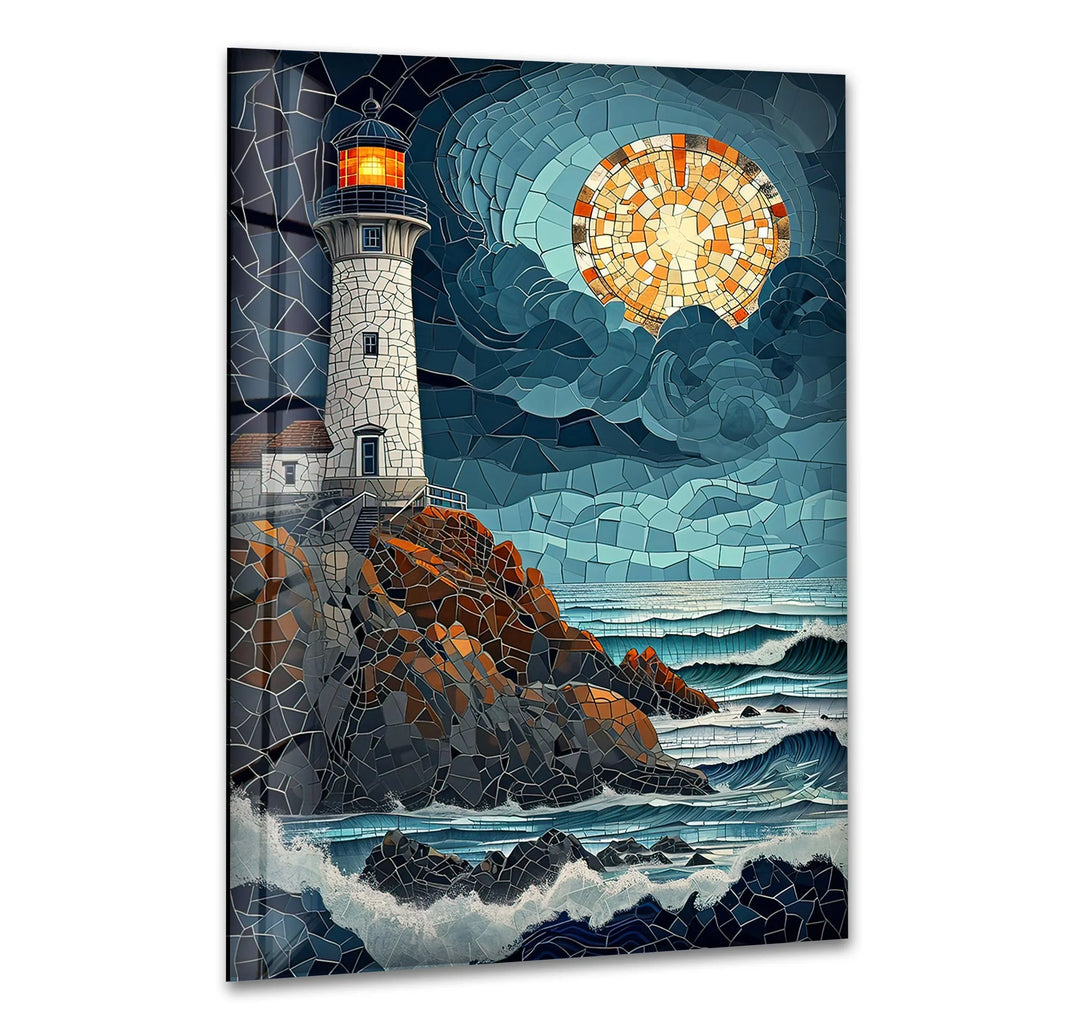 Lighthouse Mosaic Landsacpe Glass Wall Art stained glass wall art, stained glass wall decor