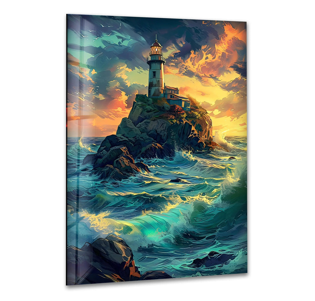Lighthouse Sunset Landscape Glass Wall Art Glass Printing Wall Art, Print photos on glass