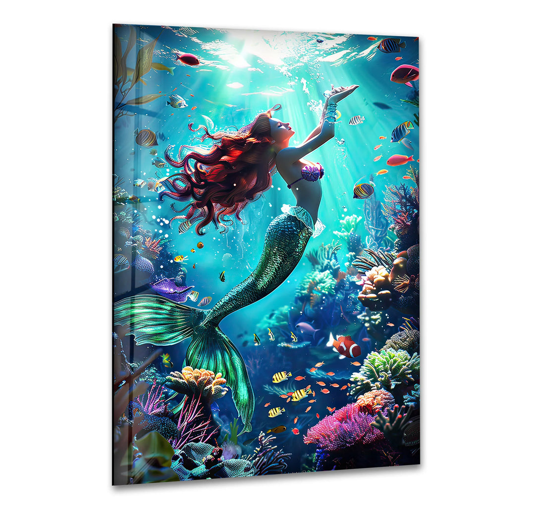 Mermaid Tropical Glass Wall Art picture on glass wall art, photos printed on glass