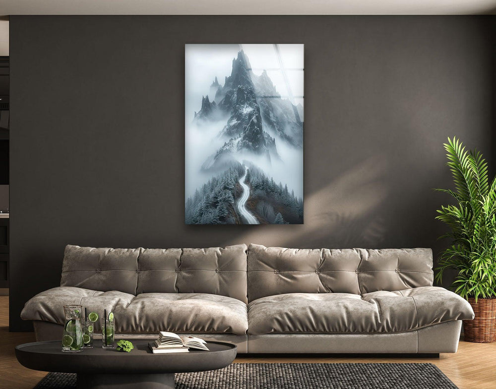 Misty Mountain Foggy Glass Wall Art glass art painting, glass art for the Wall