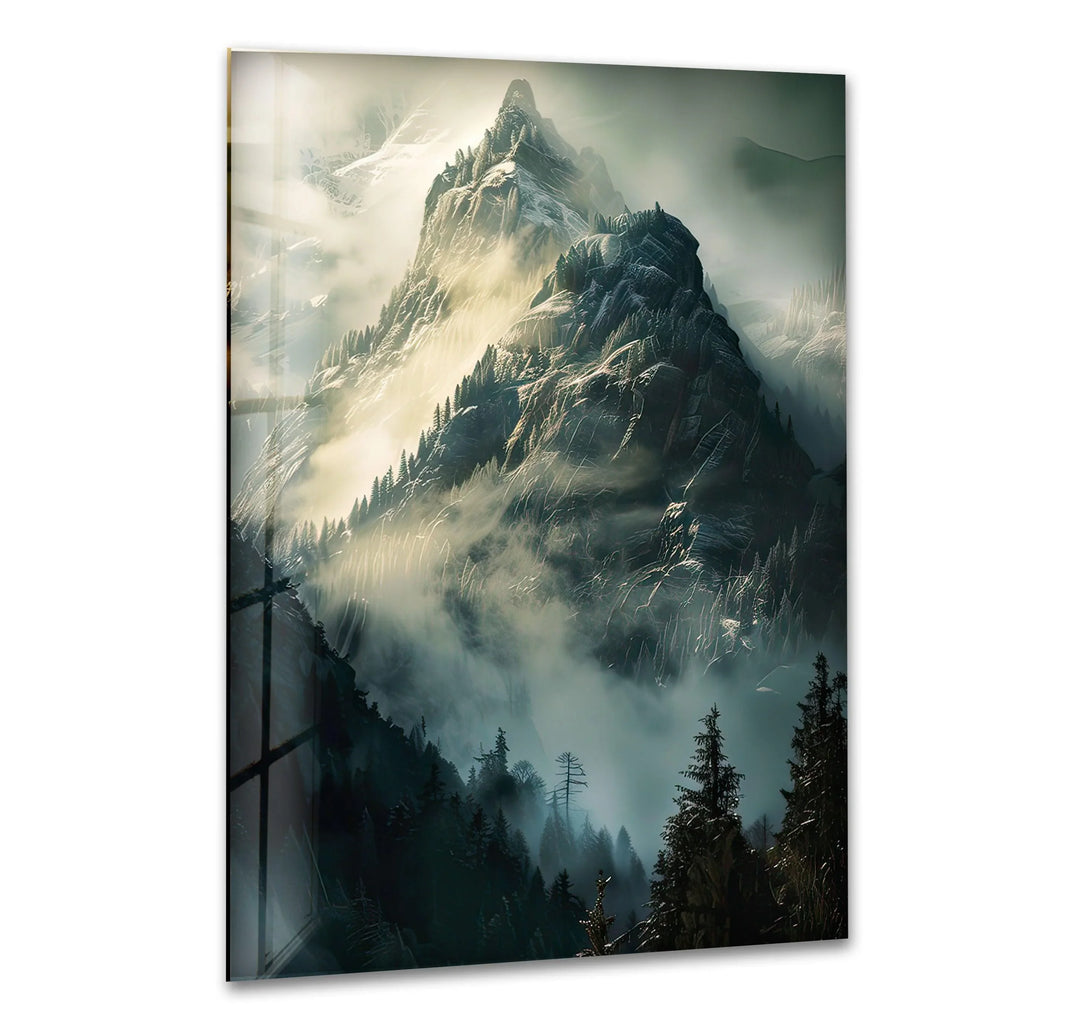 Foggy Misty Mountain Glass Wall Art Glass Printing Wall Art, Print photos on glass