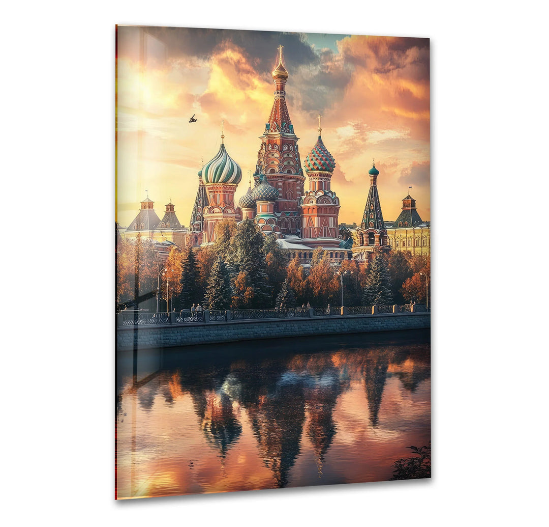 Sunset Moscow Glass Wall Art glass art painting, glass art for the Wall