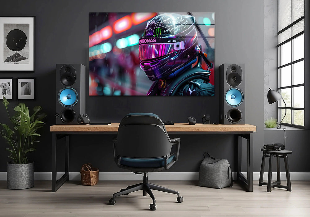 Motorcycle Rider Neon Glass Wall Art glass wall decor, glass wall art decor