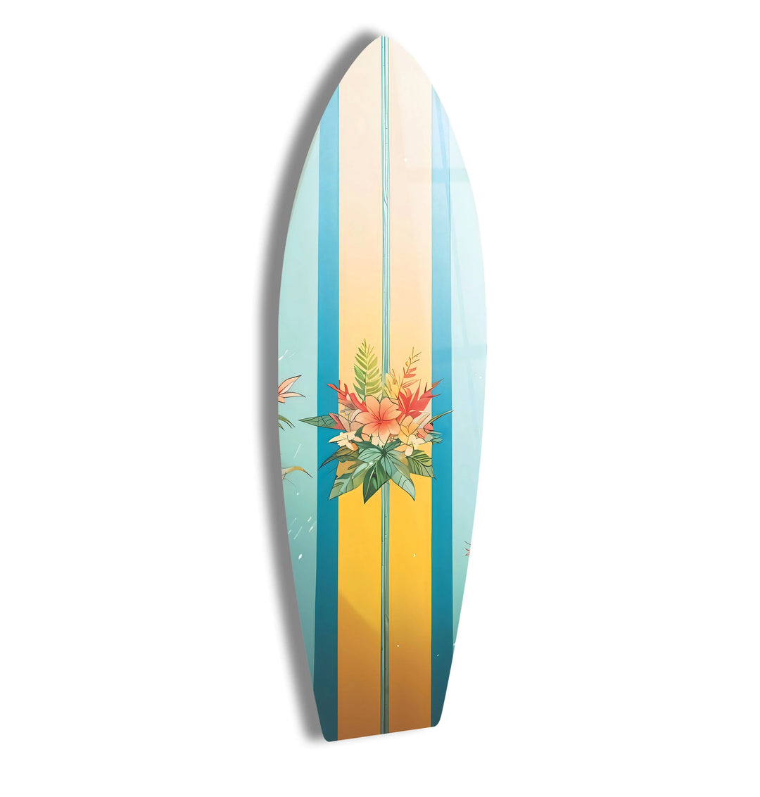 Blue Brown Flower Design Surfboard Wall Art - MyPhotoStation