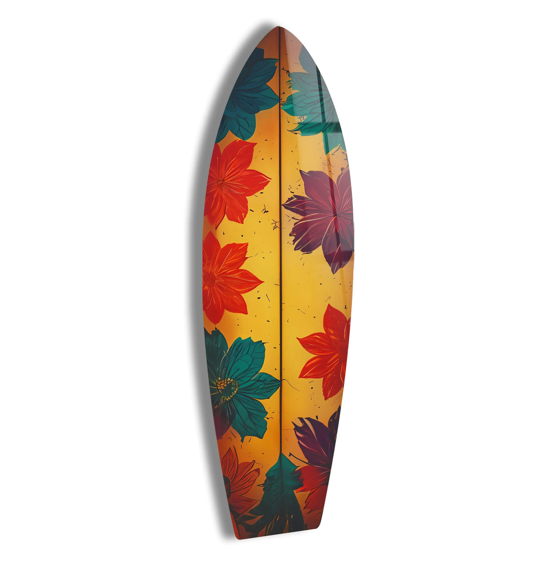 Blue Red Vintage Flower Surfboard Wall Art - MyPhotoStation