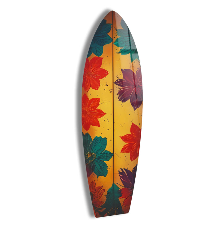 Blue Red Vintage Flower Surfboard Wall Art - MyPhotoStation