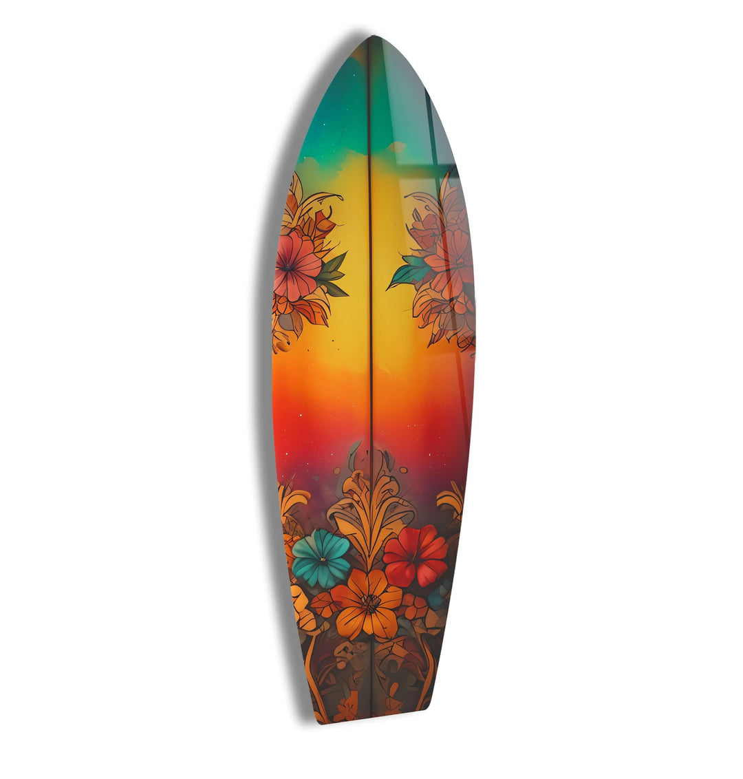 Red Vintage Botanical Surfboard Wall Art - MyPhotoStation