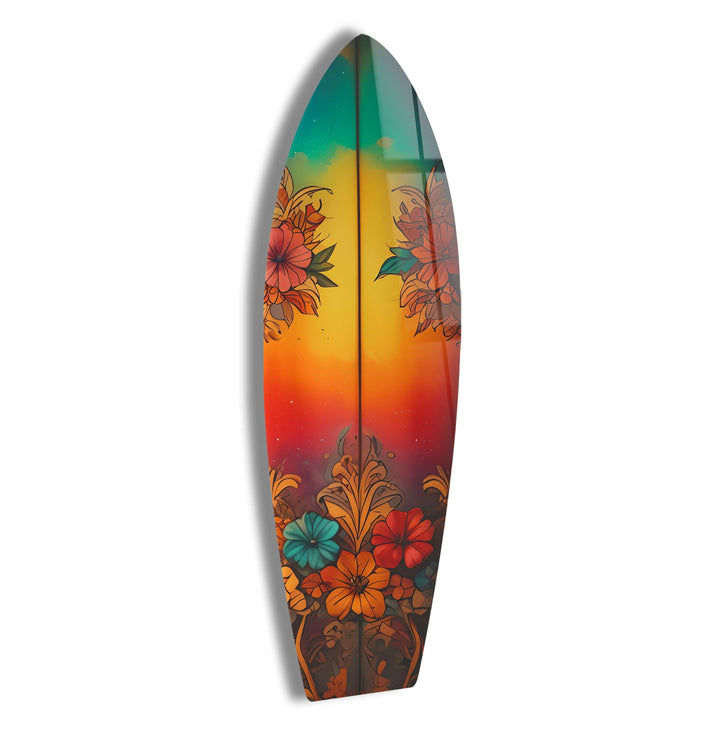 Red Vintage Botanical Surfboard Wall Art - MyPhotoStation