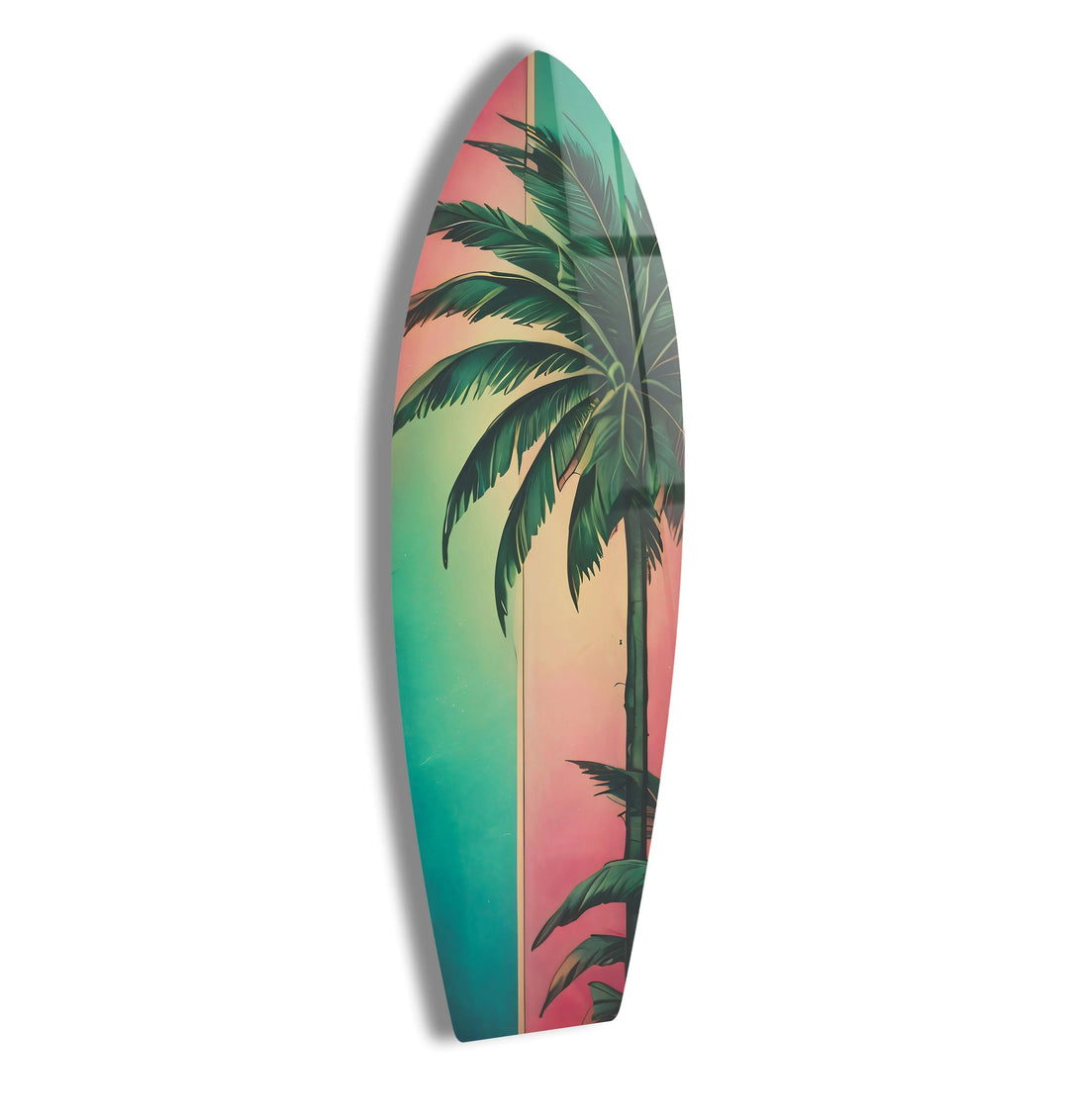 Green Pink Palm Tree Surfboard Wall Art - MyPhotoStation