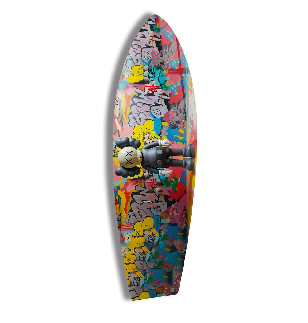 Kaws-Inspired Surfboard Wall Art – Urban Street Art & Colorful Figurine Design - MyPhotoStation