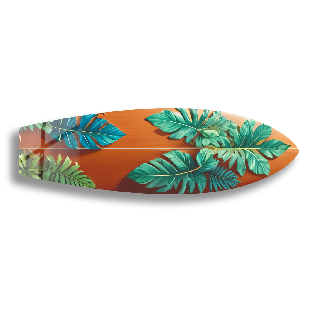 Blue & Green Leafs Surfboard Wall Art - MyPhotoStation