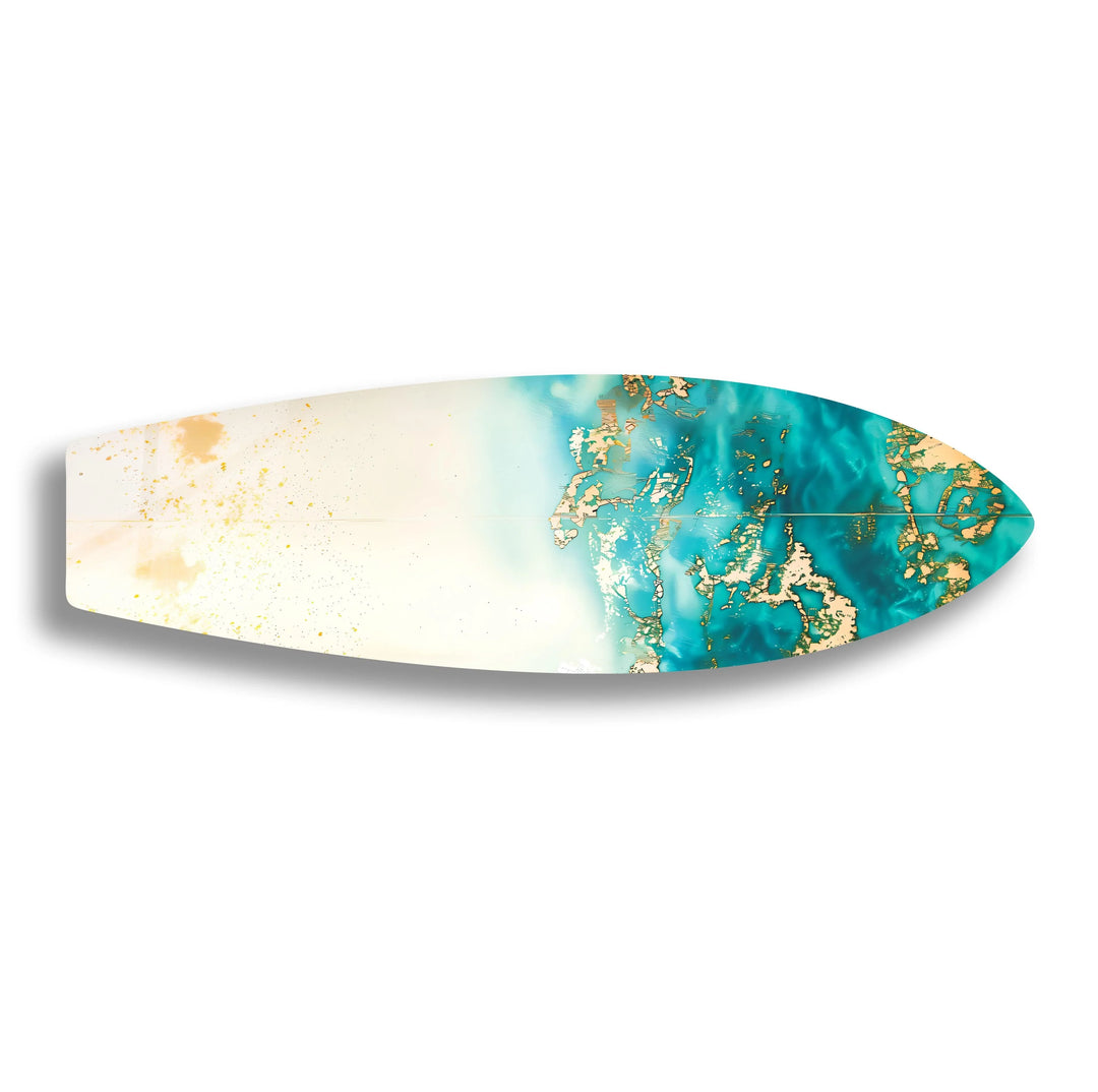 Blue Abstract Golden Details Surfboard Wall Art - MyPhotoStation