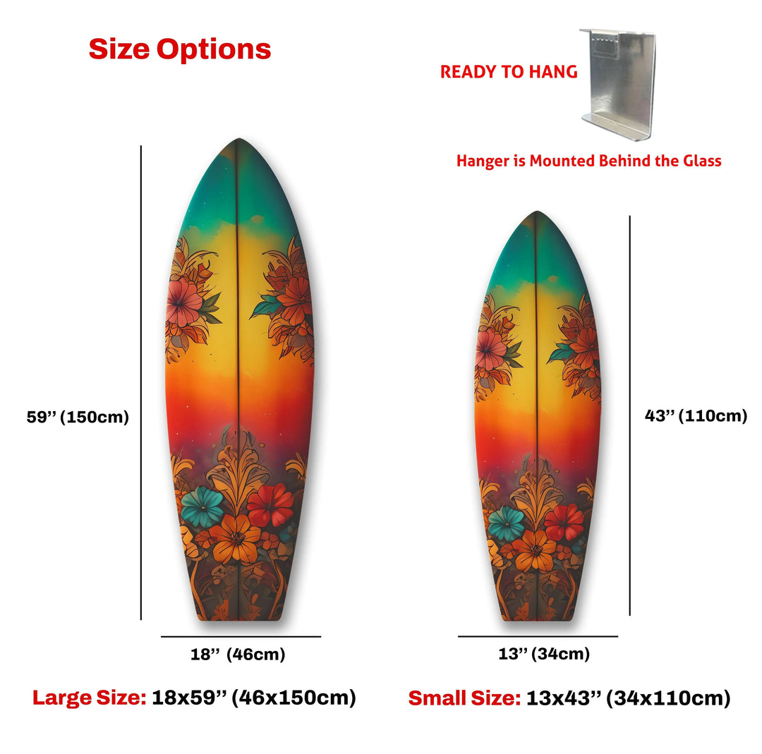 Red Vintage Botanical Surfboard Wall Art - MyPhotoStation