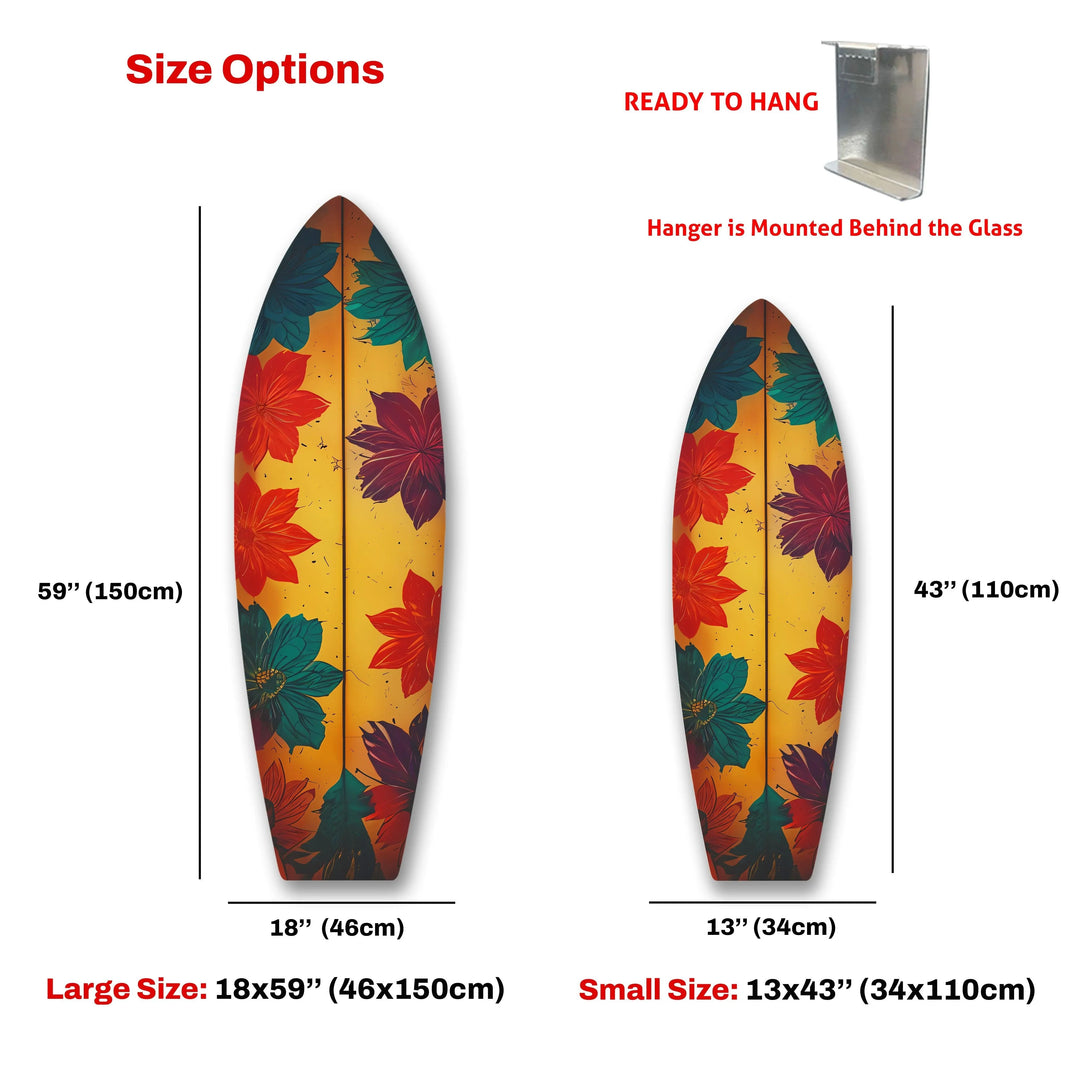 Blue Red Vintage Flower Surfboard Wall Art - MyPhotoStation