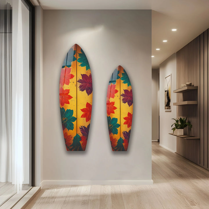 Blue Red Vintage Flower Surfboard Wall Art - MyPhotoStation