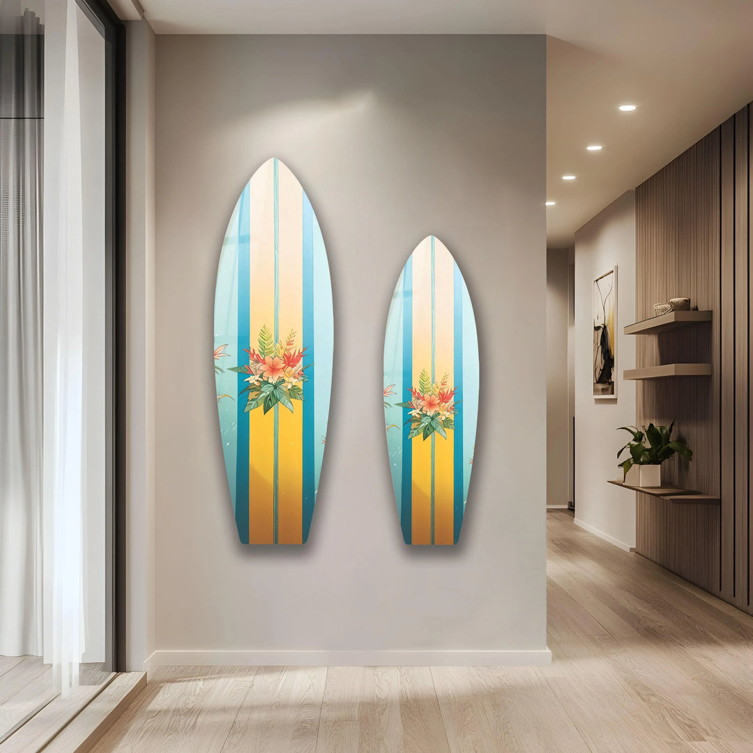 Blue Brown Flower Design Surfboard Wall Art - MyPhotoStation