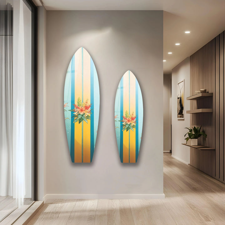 Blue Brown Flower Design Surfboard Wall Art - MyPhotoStation