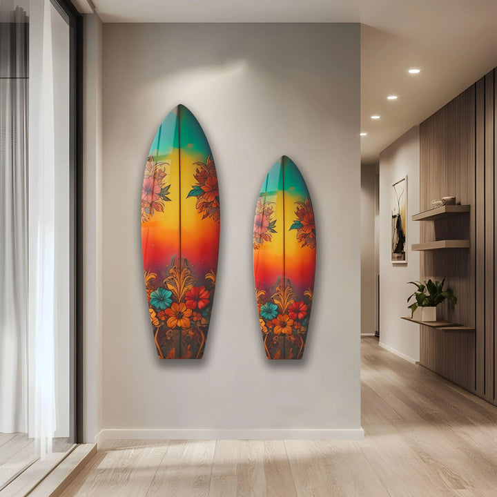Red Vintage Botanical Surfboard Wall Art - MyPhotoStation