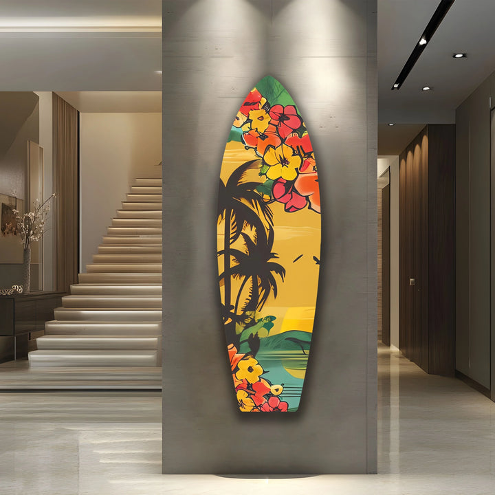 Palm Trees & Flowers Surfboard Wall Art - MyPhotoStation