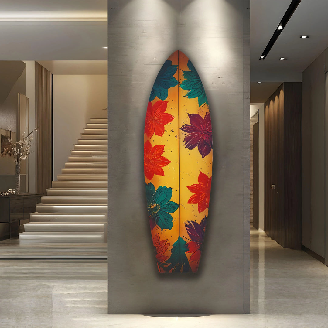 Blue Red Vintage Flower Surfboard Wall Art - MyPhotoStation