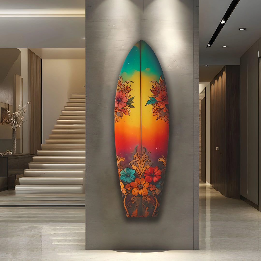 Red Vintage Botanical Surfboard Wall Art - MyPhotoStation