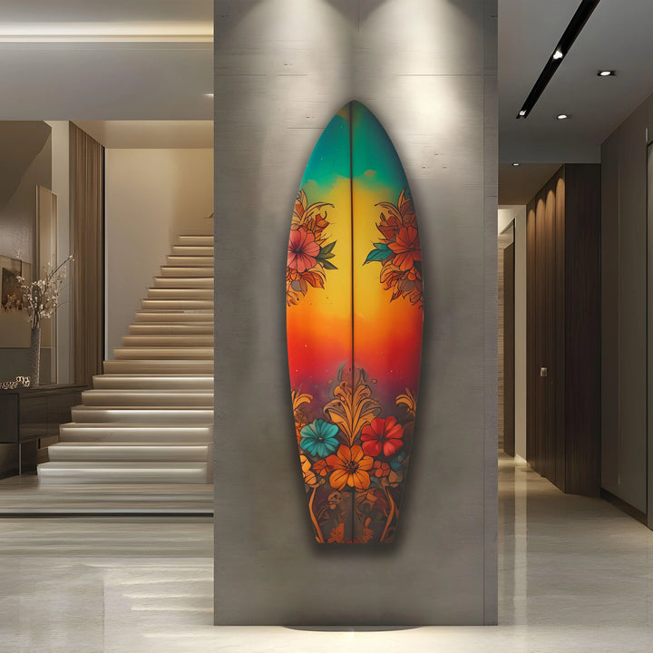Red Vintage Botanical Surfboard Wall Art - MyPhotoStation