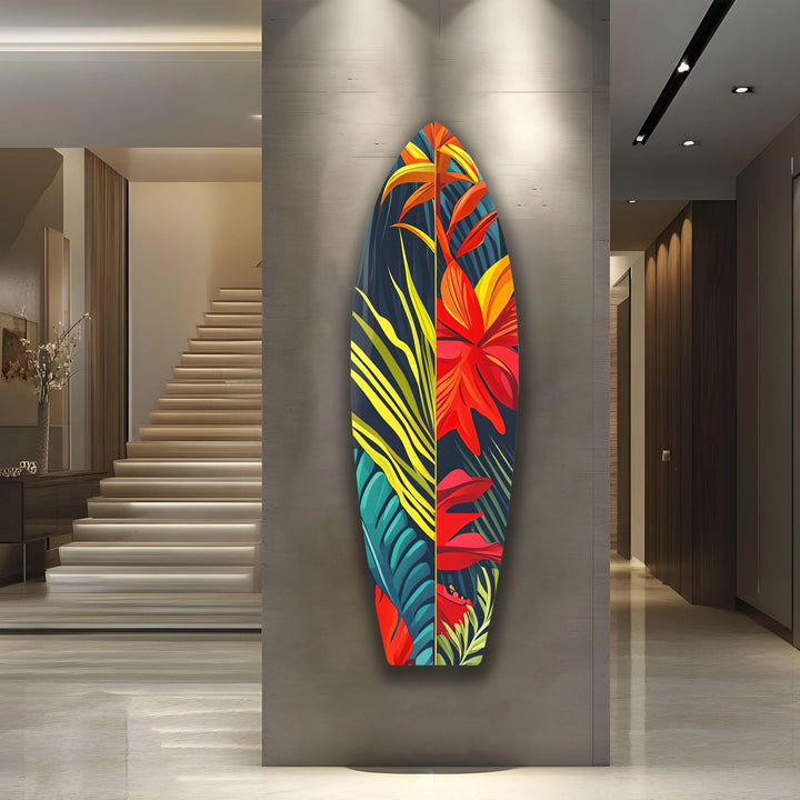 Red Botanical Surfboard Wall Art - MyPhotoStation