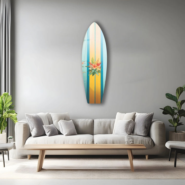 Blue Brown Flower Design Surfboard Wall Art - MyPhotoStation
