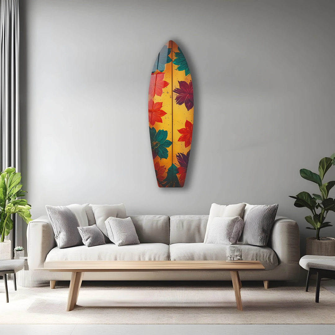 Blue Red Vintage Flower Surfboard Wall Art - MyPhotoStation