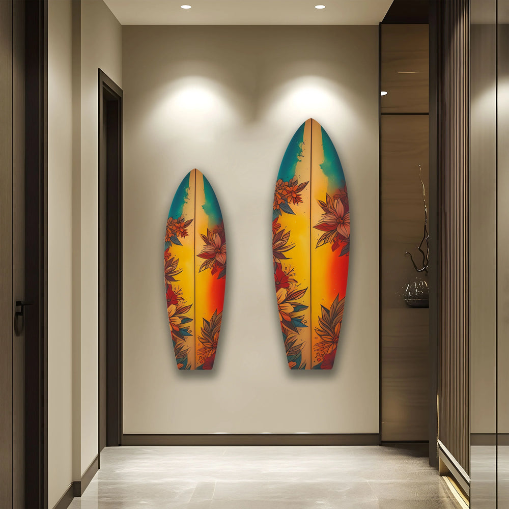 Floral Sunset Surfboard Wall Art – Tropical Coastal Decor - MyPhotoStation