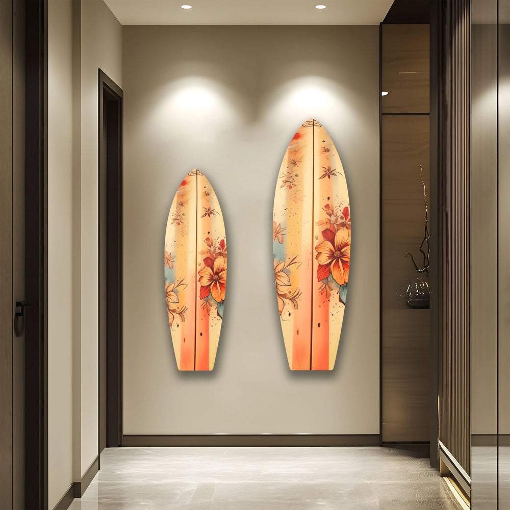 Beige Flowers Art Surfboard Wall Art - MyPhotoStation