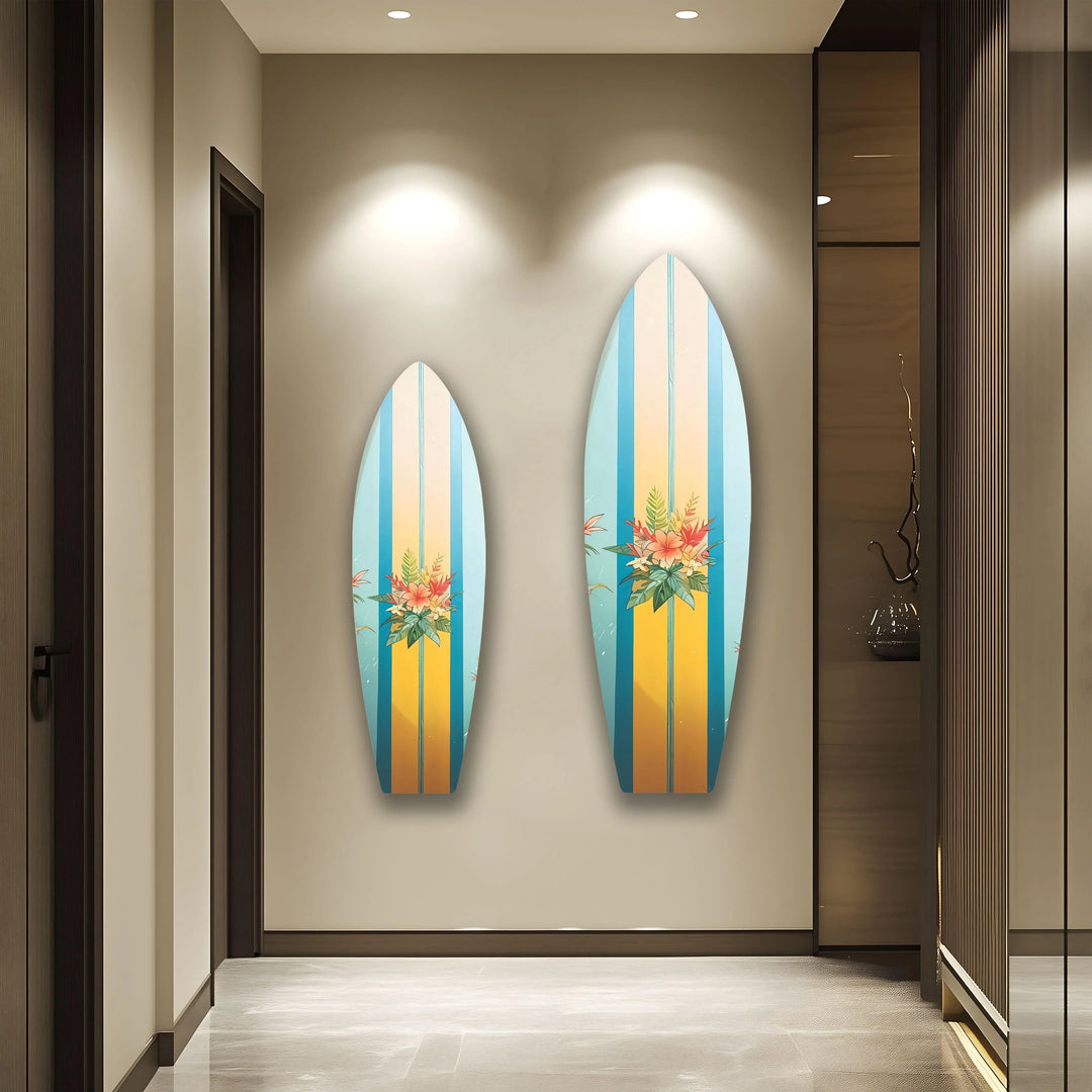 Blue Brown Flower Design Surfboard Wall Art - MyPhotoStation