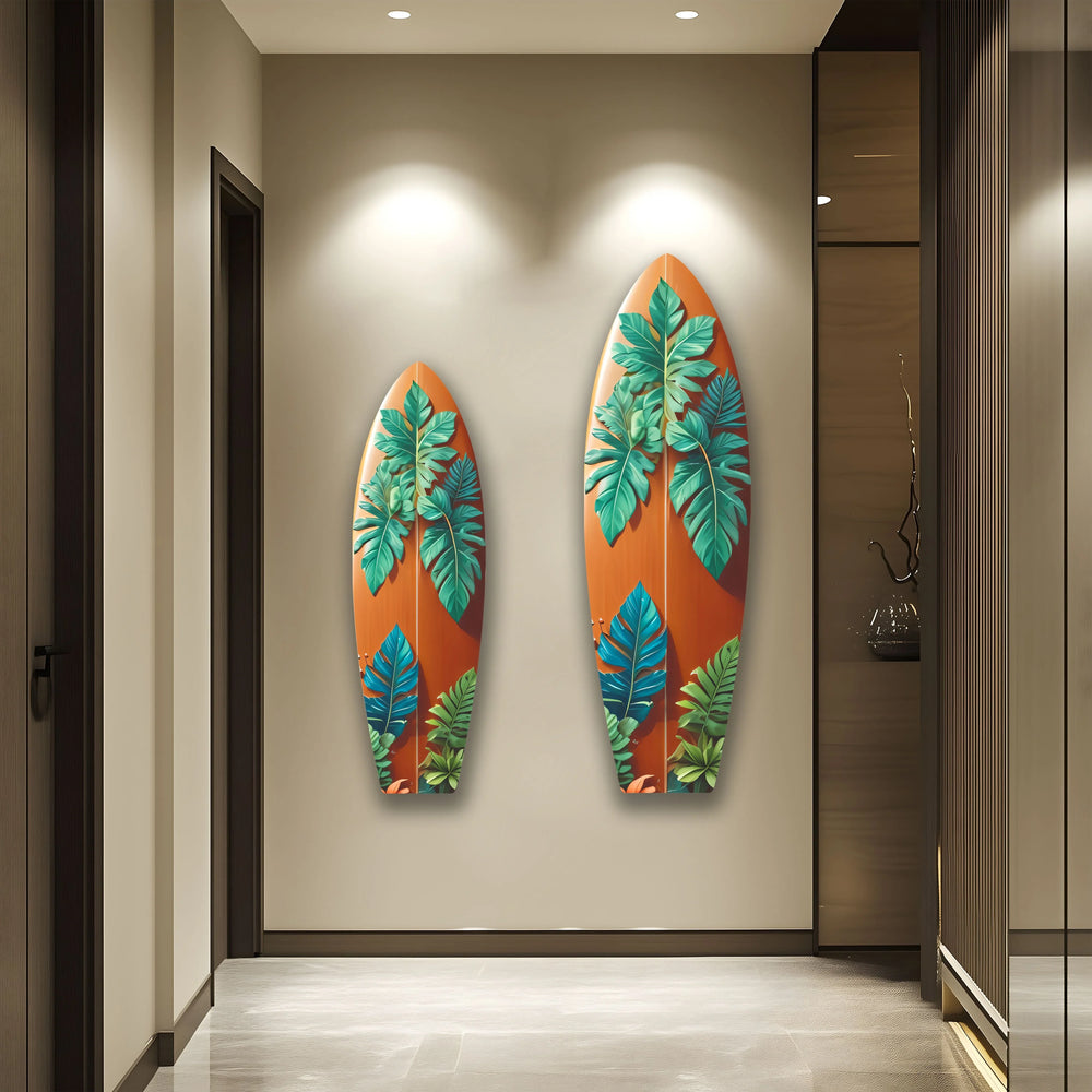 Blue & Green Leafs Surfboard Wall Art - MyPhotoStation