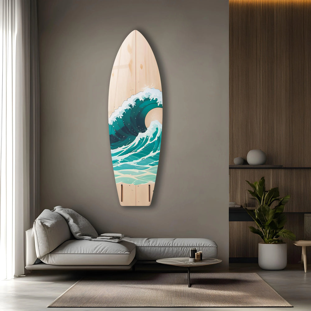 Beige & Ocean Waves Surfboard Wall Art - MyPhotoStation