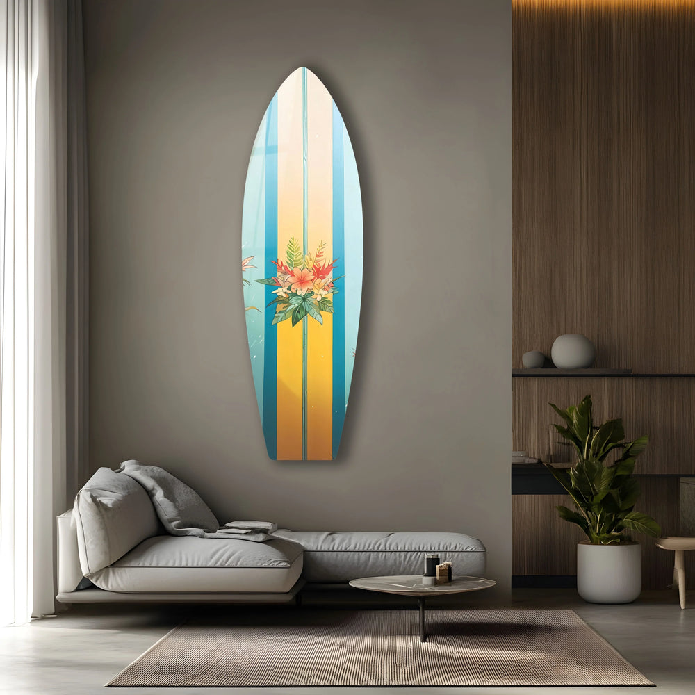 Blue Brown Flower Design Surfboard Wall Art - MyPhotoStation