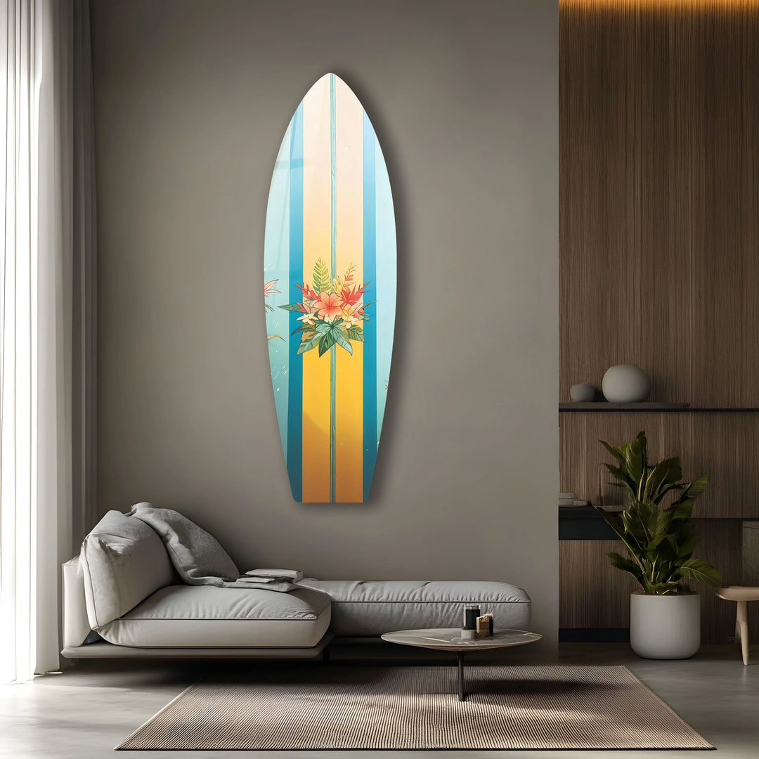 Blue Brown Flower Design Surfboard Wall Art - MyPhotoStation