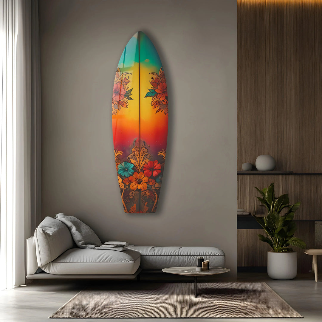 Red Vintage Botanical Surfboard Wall Art - MyPhotoStation