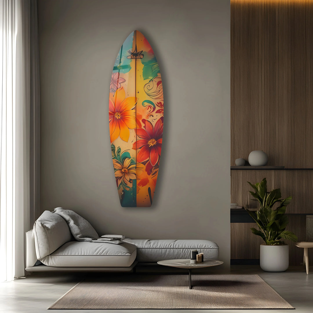 Red & Blue Flowers Surfboard Wall Art - MyPhotoStation